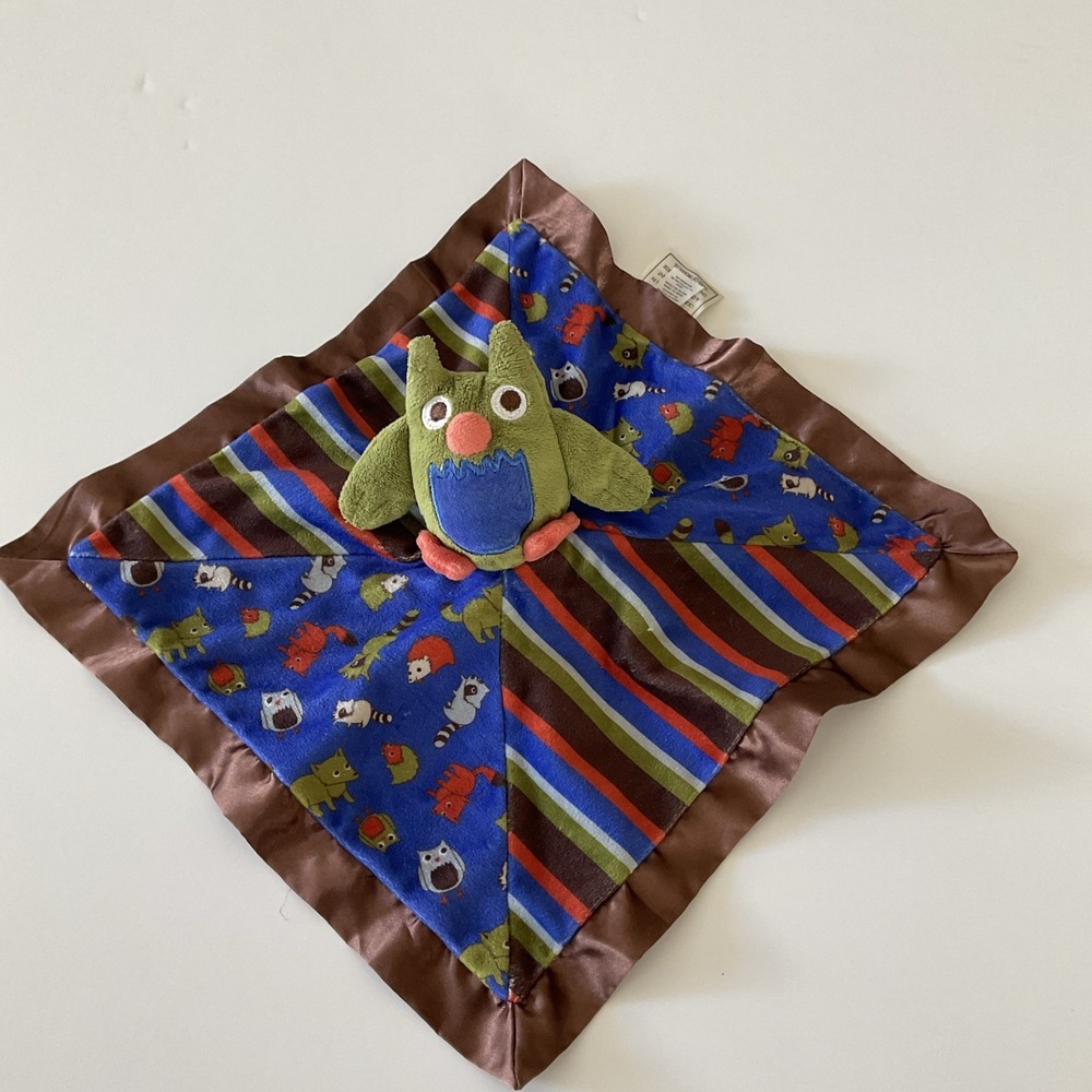 Baby Essentials Owl Lovey Security Blanket Green Blue Brown Orange Forest Animal